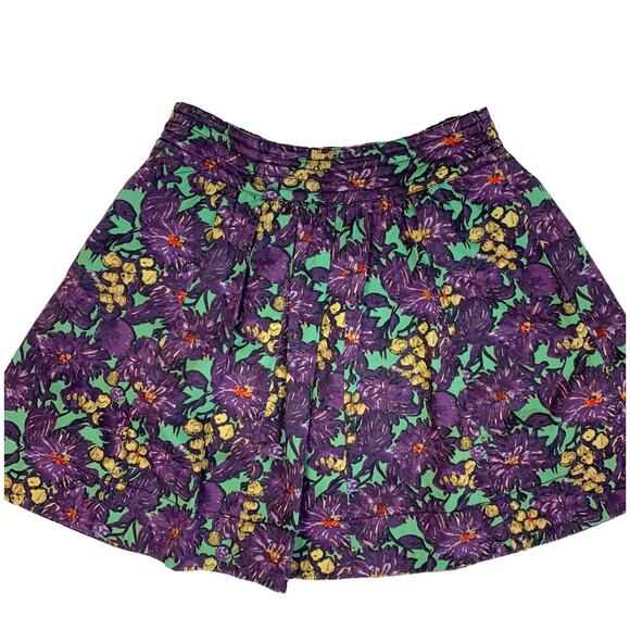 J. Crew Elsie Skirt Purple Nightfall Floral 4 S Green Yellow Small - Picture 5 of 9